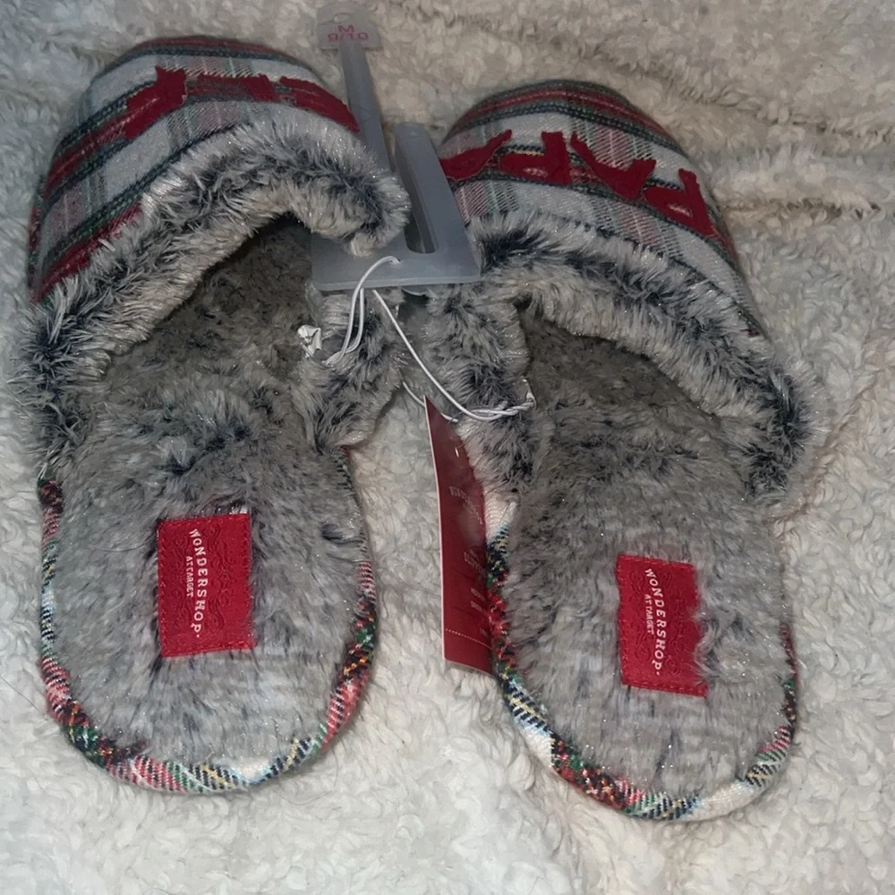 NWT men’s Papa Elf Plaid Christmas Slide Slippers - Wondershop, sz 9-10